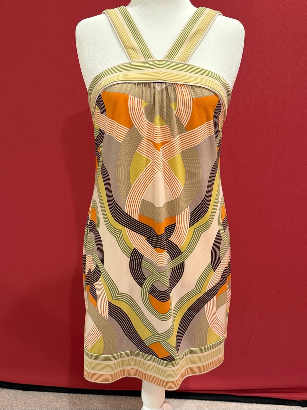 BCBGMaxAzria Striped Shift Dress in Olive, Green & Cream - NWT